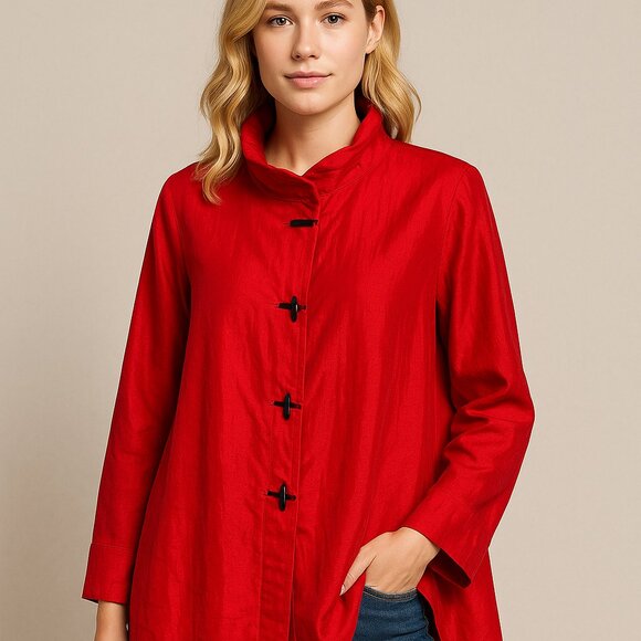 Ali Miles Tunic Size 3X Red Lagenlook Wired Collar Artsy Statement Dressy Flowy - Picture 1 of 12